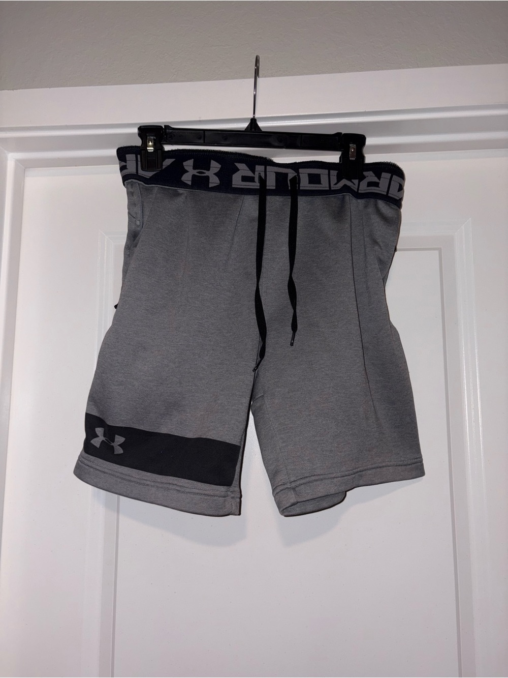 Under Armour Gray Athletic Shorts with Black Waistband and Leg Panel